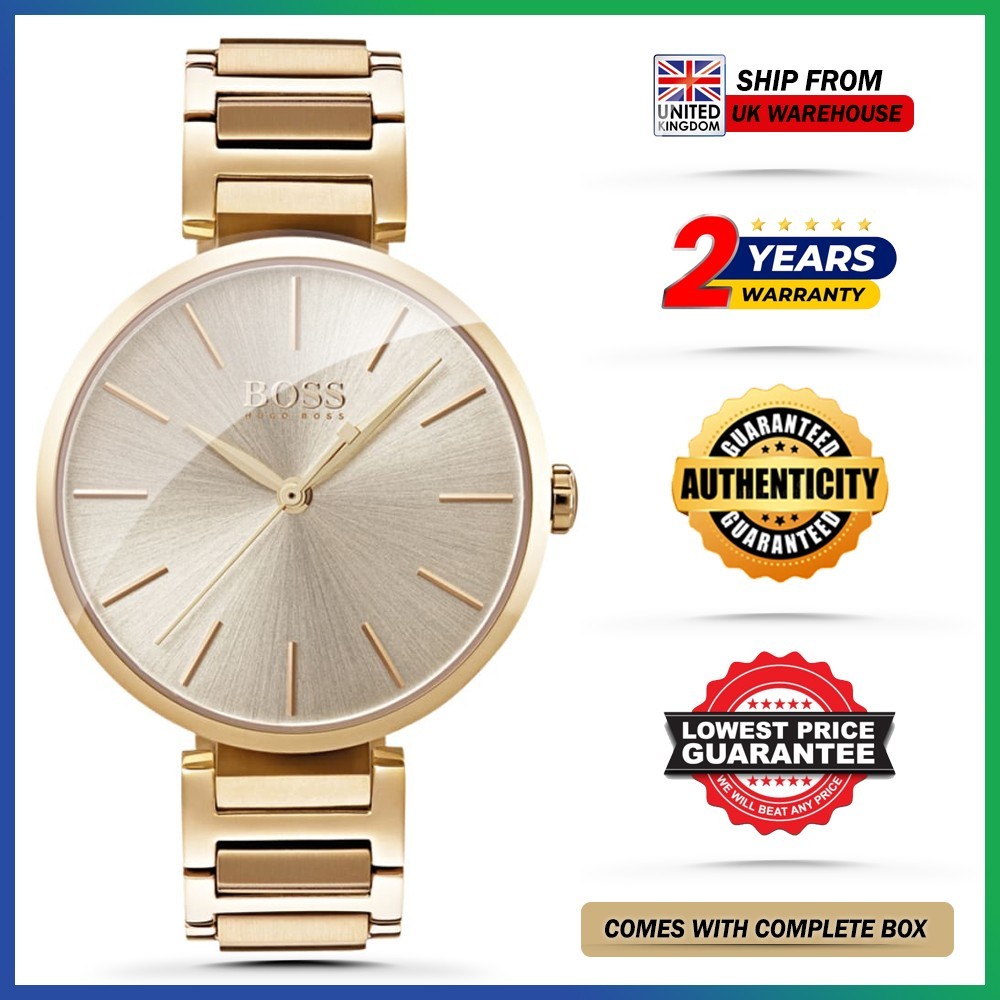 New Genuine HUGO BOSS HB1502415 Allusion Gold Dial Strap Ladies Lux Womens Watch