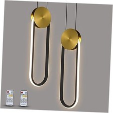 Modern Pendant Lights Fixtures Set of 2, LED Black and Gold Dimmable 15.35in