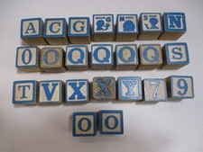 Vintage Wooden Blocks Letters Numbers Pictures Alphabet Toy Building Lot of 23