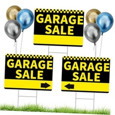 Garage Sale Sign, 17 x 12.5 Inches Double Sided With Metal Stakes and Yellow