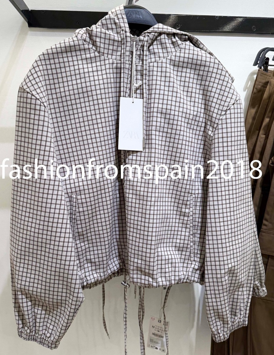 ZARA NEW WOMAN PLAID HOODED JACKET CHECK OYSTER WHITE XS-XL 6318