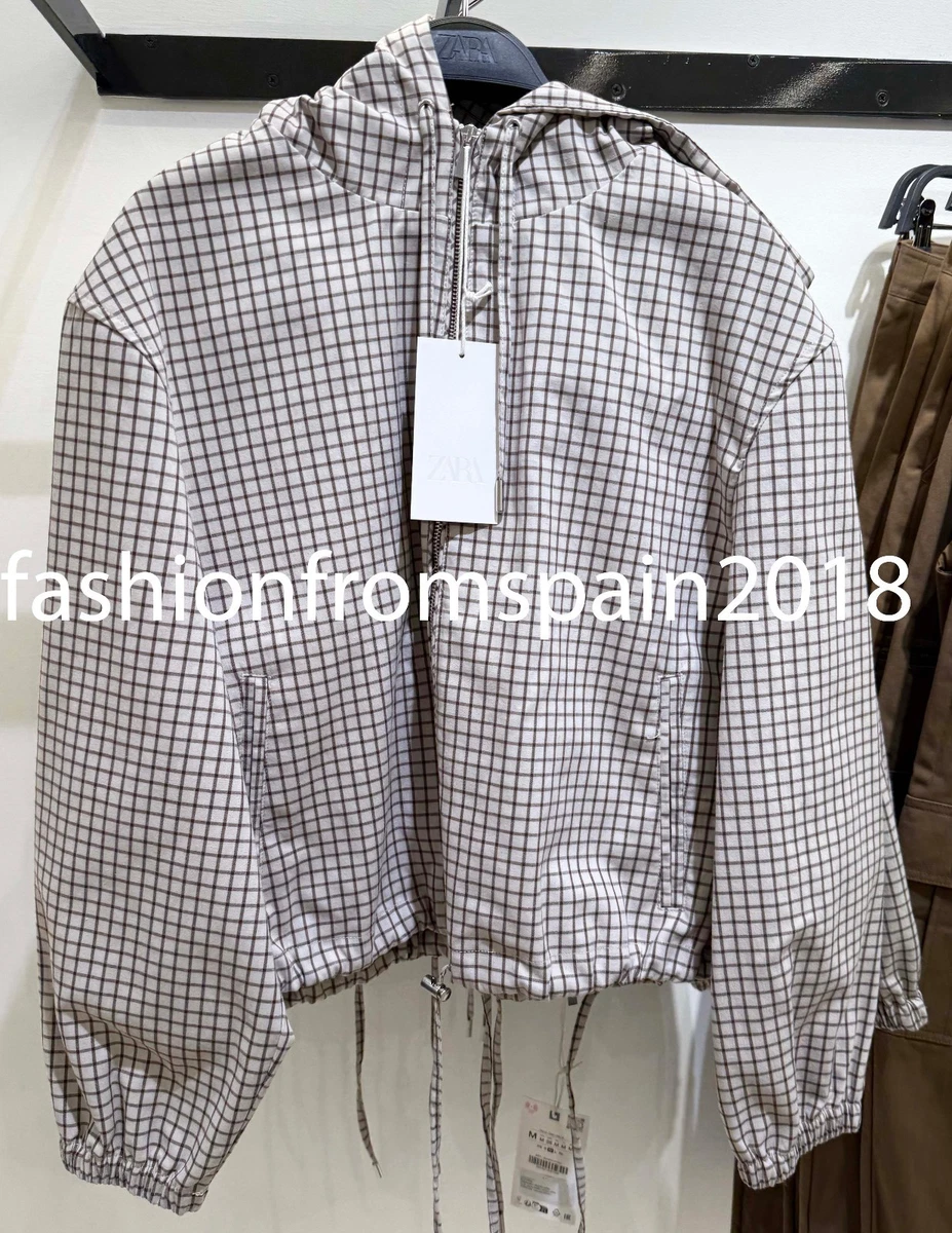 ZARA NEW WOMAN PLAID HOODED JACKET CHECK OYSTER WHITE XS-XL 6318