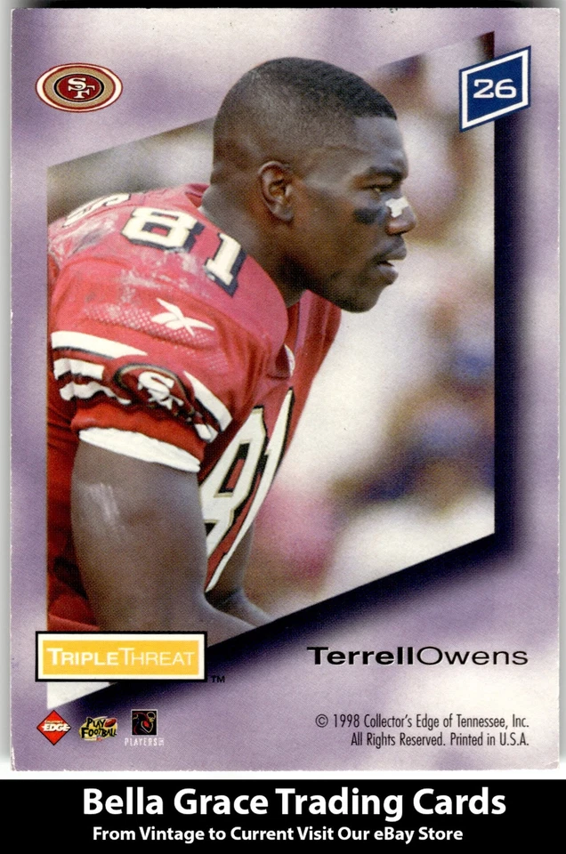 1998 Collector's Edge Supreme Season Review #26 Terrell Owens Triple Threat - Image 2 of 2