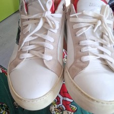 Zadig  Voltaire Men's Low Top Lace-Up Leather Sneakers White Beige Red 40