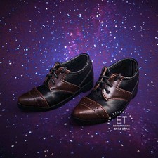 1/4 1/3 Matt Black  Brown Spliced Pointed Toe Lace-Up Leather Shoes Fit BJD