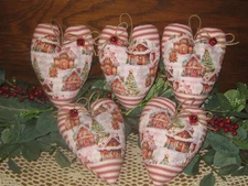 Country Christmas Farmhouse 5 Hearts Gingerbread Houses Ornaments Wreath Accents