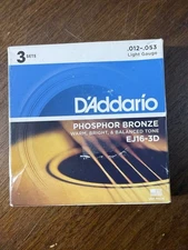D'Addario EJ16-3D Phosphor Bronze Light Acoustic Guitar Strings 3 Sets EJ16