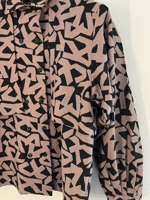Jaeger Paris NY London 80s Vintage Abstract Taupe/Black Wool Skirt Suit Sz 14
