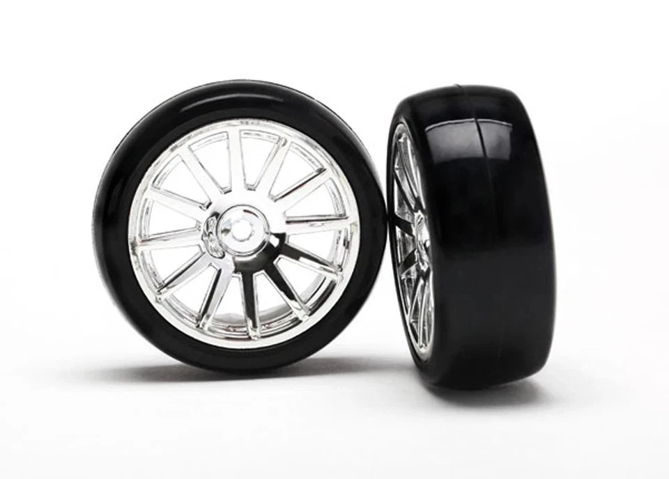 LATRAX 7573 - 1/18 SLICK TIRES - 12 SPOKE WHEELS - 2PK - CHROME - TRAXXAS 7573 - Image 1 of 1