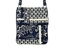 Vera Bradley Floral Quilted Foldable Flap Close Crossbody Bag Navy Blue White