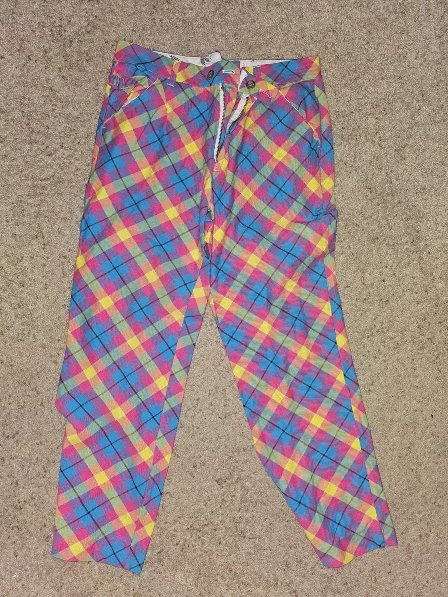 Royal & Awesome Ugly Crazy Golf Pants Mens 34 32 Plaid 97% Cotton 3% Spandex