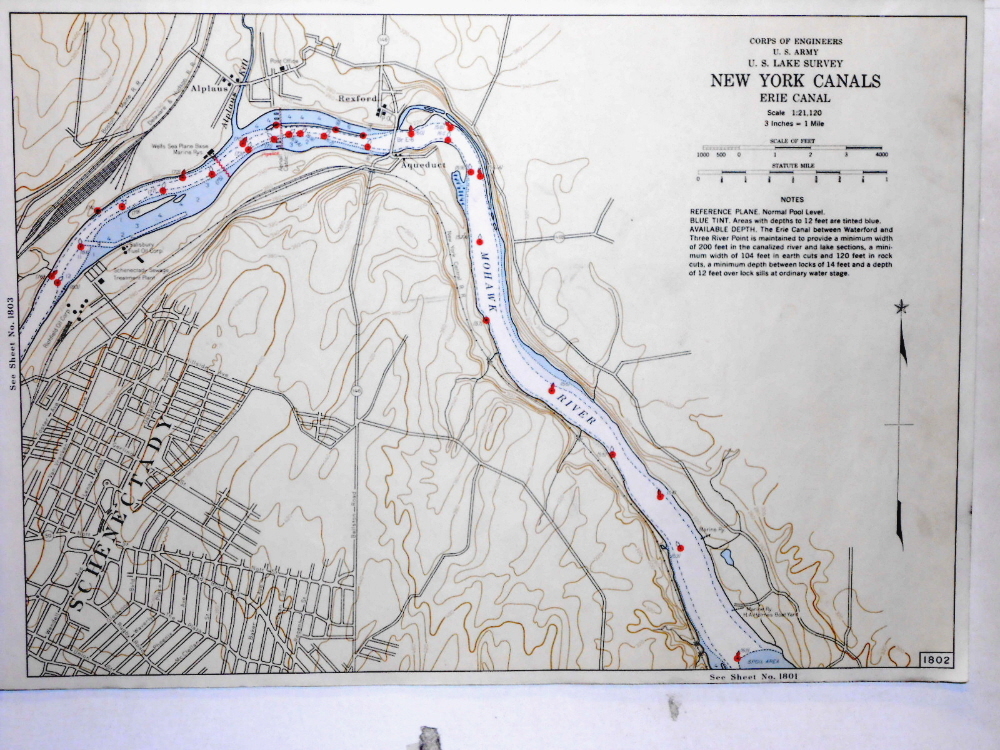 Color Map Erie Canal Schenectady Rexford New York U.S. Army Corp Engineers 1802 eBay