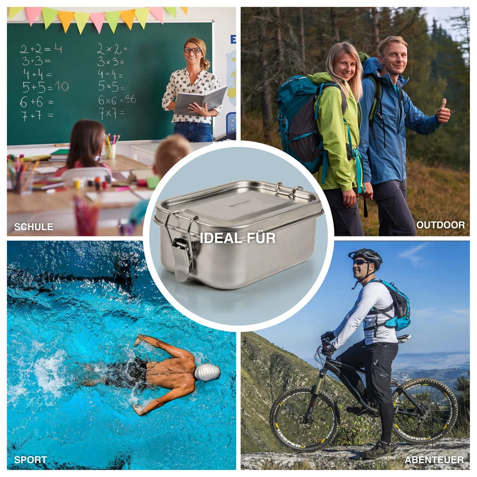 Lunchbox Brotdose Auslaufsicher Bento-Box Brotzeit-Dose aus Edelstahl mit Fächer - Bild 4 von 4