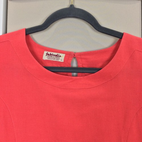 Fabindia Linen Cotton Tunic Top Size Large Pink Short Sleeve Side Splits - Picture 3 of 16
