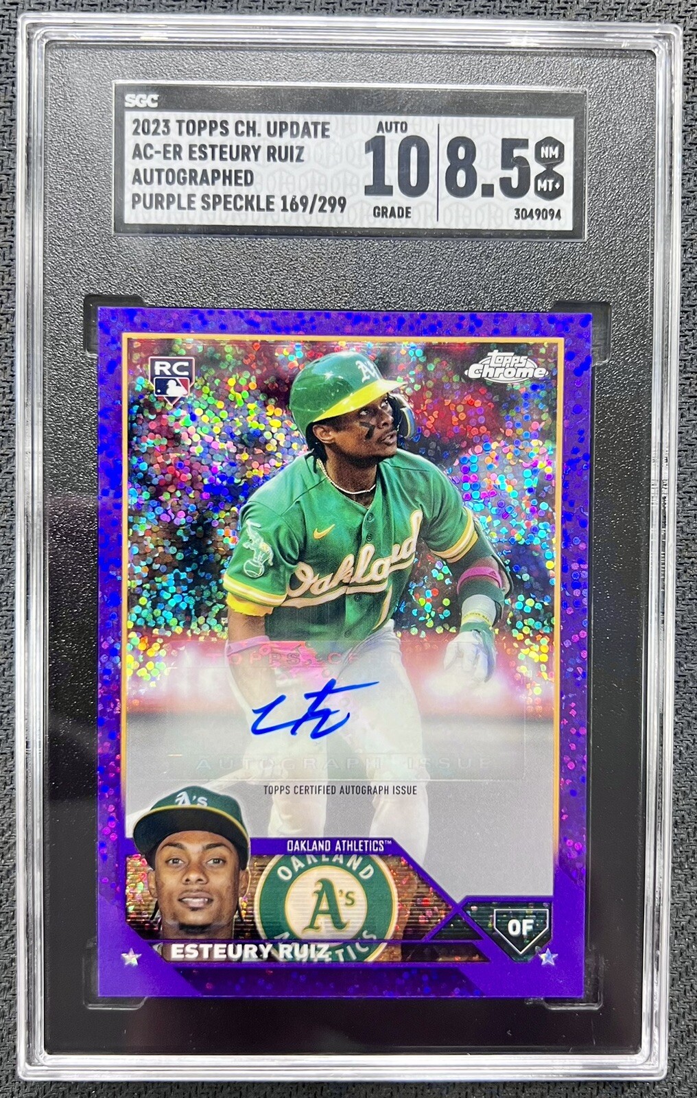 2023 TOPPS CHROME PURPLE SPECKLE AUTO RC ESTEURY RUIZ 169/299 SGC 10/8.5