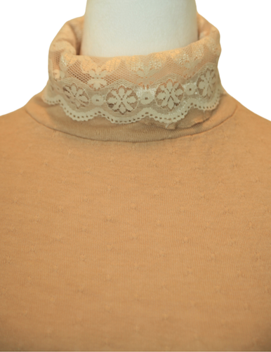 Y2K Vintage Lace Long Sleeve Women’s Top Beige Pullover Turtleneck Blouse M - Picture 2 of 6