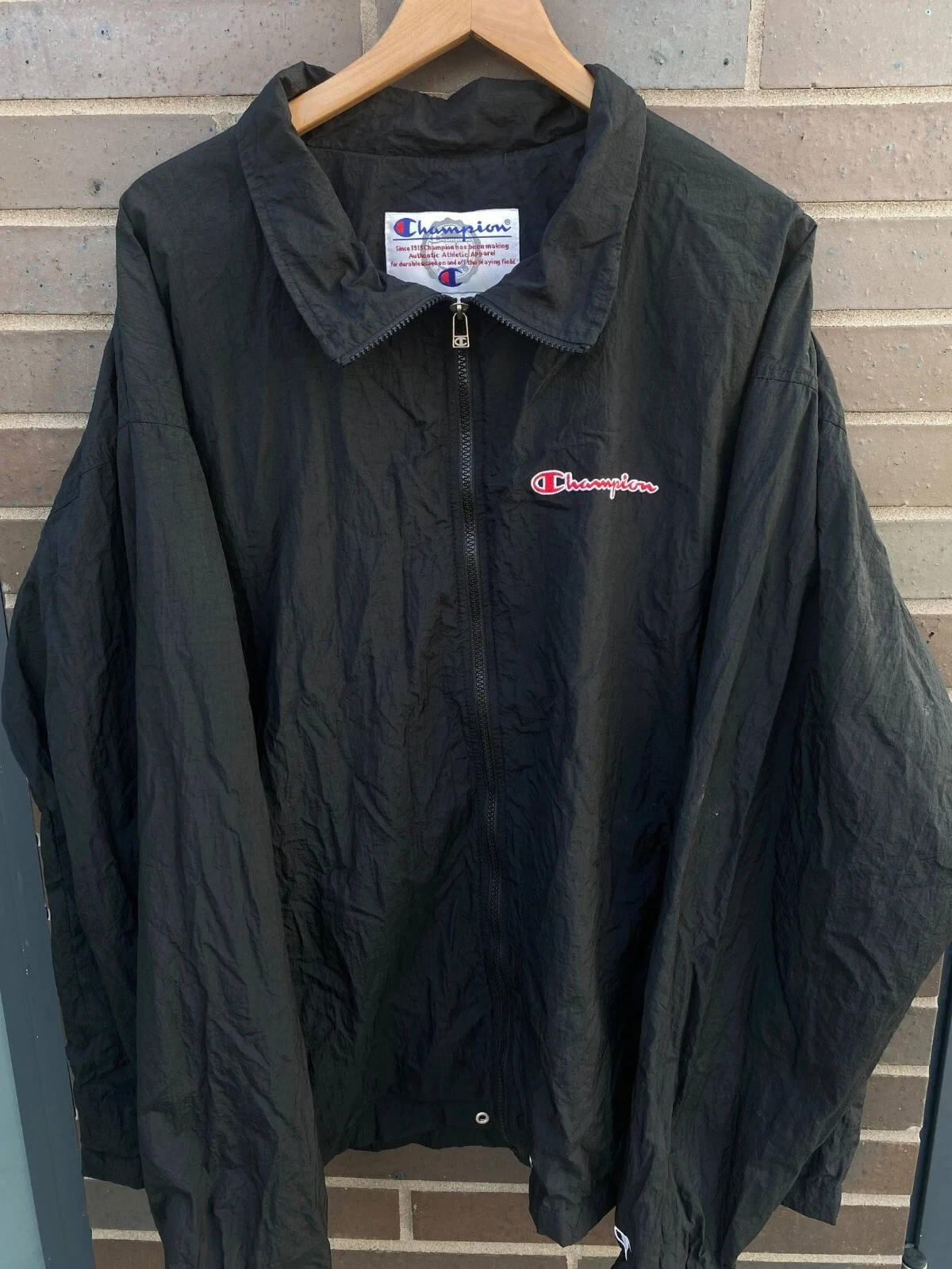 Vintage 1990s Champion Black Windbreaker Jacket Size XL