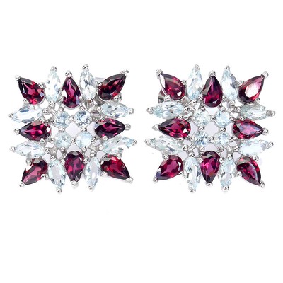Valentine 925 Silver Earrings Pear Rhodolite Garnet Aquamarine Gemstone jewelry