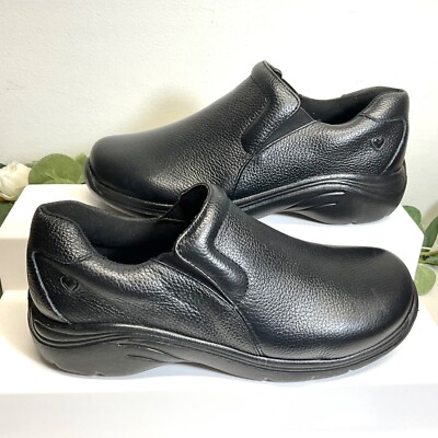Nurse Mates Womens Dove Black Leather Slip Resistant Size 8W