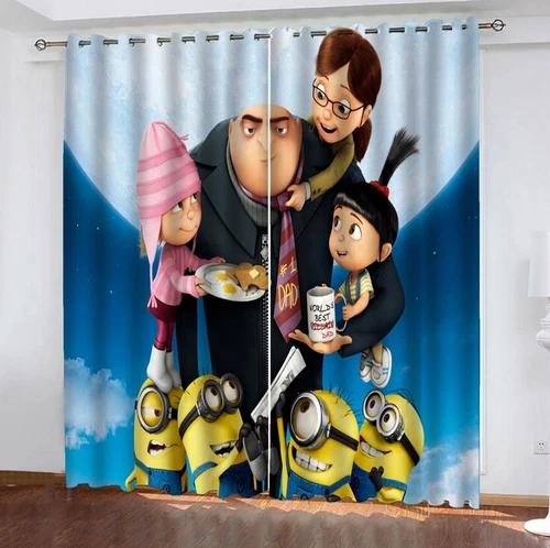 Cortina oscurecedora 3D Minions habitación infantil cortinas opacas ojales 2x regalo - Imagen 2 de 18