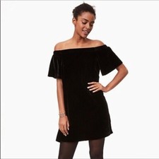 Loft Dress S Black Midi Off Shoulder Crushed Velvet Party Graduation Evening NEW