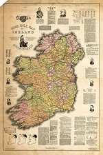 1893 Map of Ireland Wall Art Print Historical Political Irish Vintage Poster