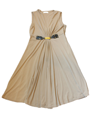 Calvin Klein A Line Belted Dress Sleeveless 4 Tan Belt Gold Trim Accent  Gathered | eBay