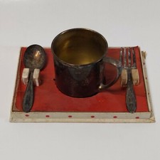 Vintage Silver Plated Oneida Ltd Child's Cup Baby Spoon And Fork Set Antique