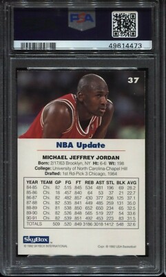 1992 Skybox USA BASKETBALL MICHAEL JORDAN #37 PSA 8 NM-MT HOF