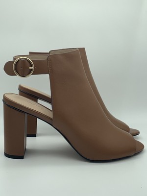 cognac peep toe booties