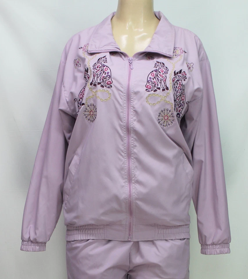 Conjunto de 2 piezas de chándal deportivo Adolfo vintage para mujer chaqueta y pantalón púrpura talla XS Foto 2 de 4