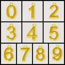 Number Charm Beads Pendants Gold Plated 2pcs 15mm 0-9 pick your number Gift