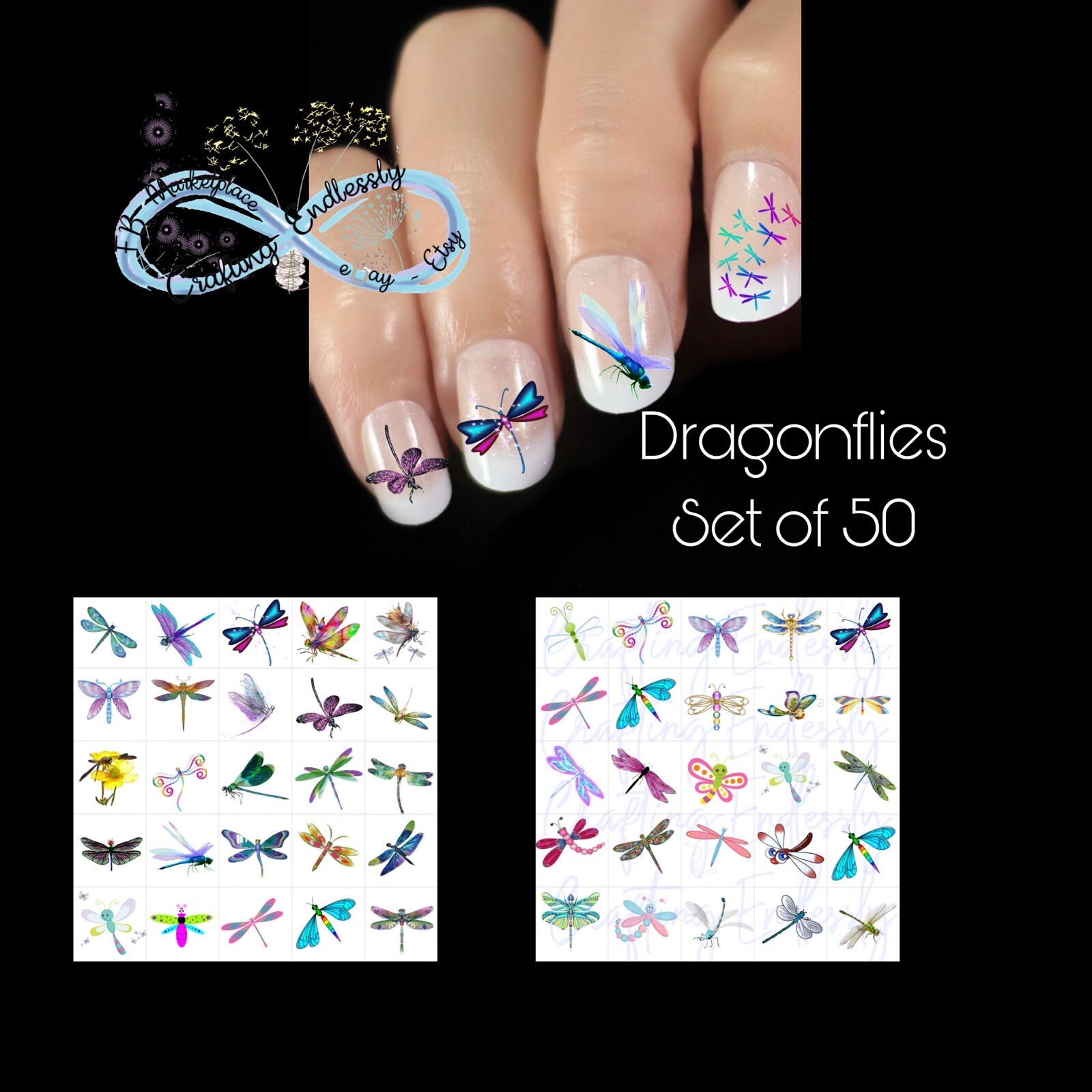 Dragonflies Dragonfly Waterslide Nail Decals Set Of 50  Instructions & Bonus