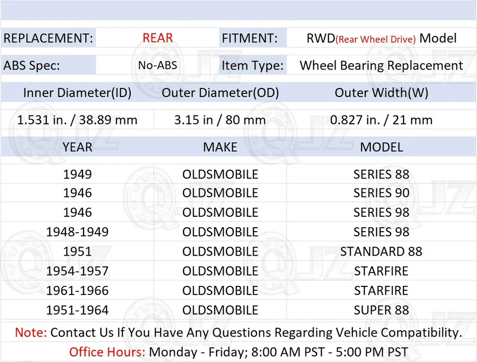 [TRASEIRO (Quantidade.1)] Kit de reparo de rolamento de cubo com colarinho de trava para 1946 Oldsmobile Series 90 - Imagem 2 de 4