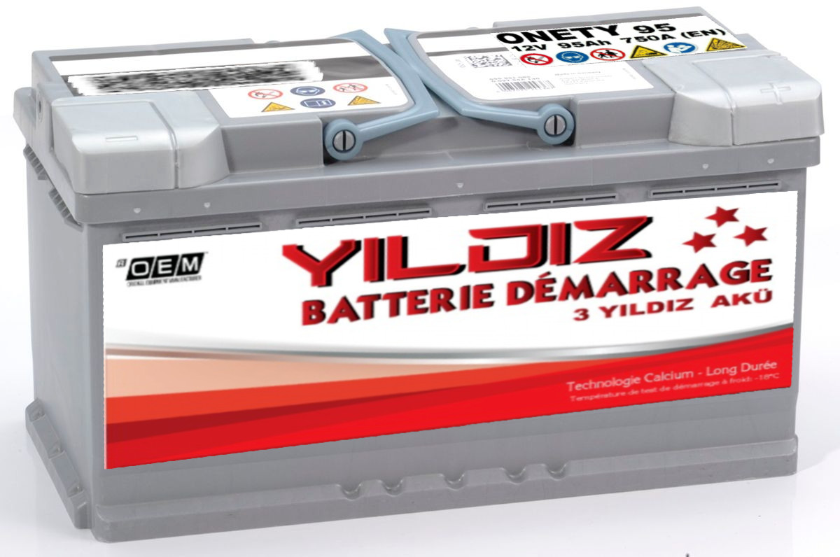 Batterie voiture 95Ah YILDIZ 12V idéale pour les longs trajets en famille