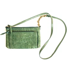 FOSSIL Mimi Convertible Green Croc Embossed Leather Crossbody Purse SBH1188
