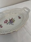 Vintage Bavarian Reticulated Pierced Oval Dish w/ Handles White Gold Trim 12" — photo 4