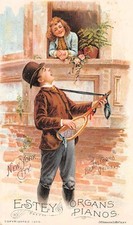  H1564   VICTORIAN TRADE CARD,  ESTEY  ORGANS  PIANOS