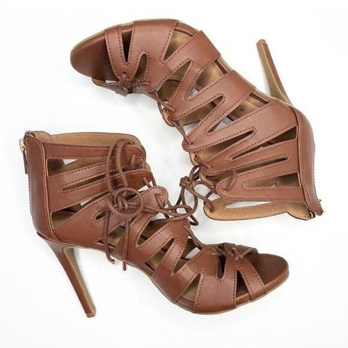 Brown Caged Lace Up High Heels Size 