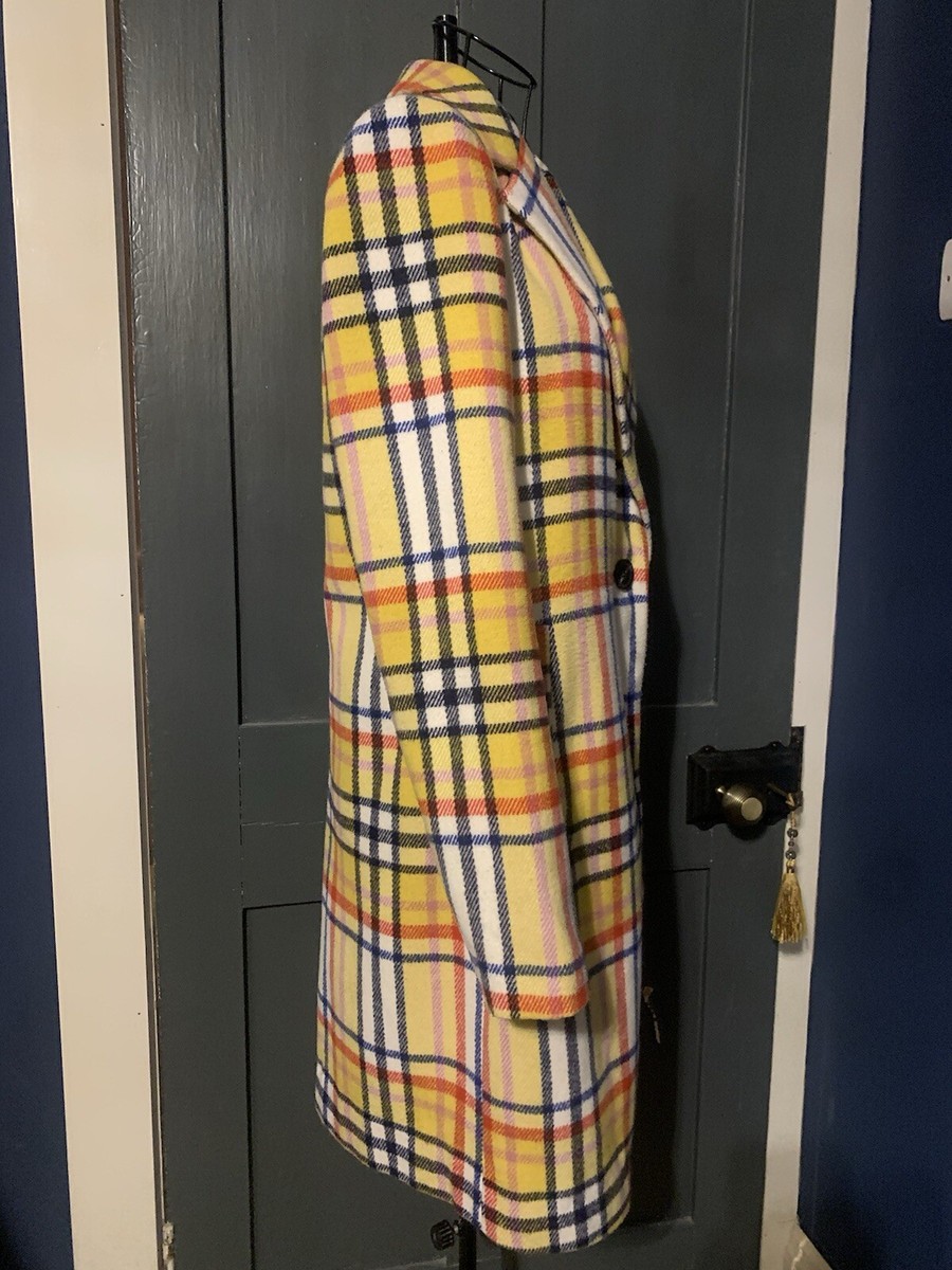 Dept 19 Yellow multi Mix Tartan Check Coat Size 12 UK