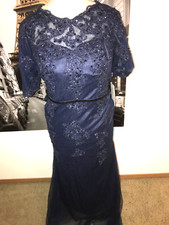 JJS HOUSE NWT DARK NAVY BLUE BEADED FORMAL OCCASION DRESS SIZE 12M CUSTOMIZED