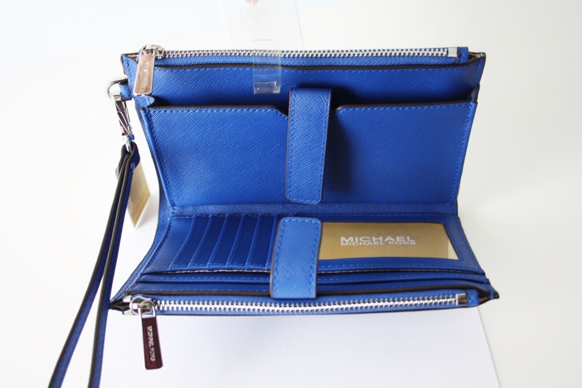 Michael Kors Jet Set Double-Zip Wristlet Electric Blue Leather