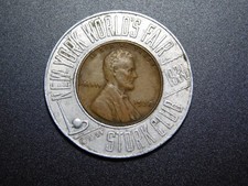 TOKEN 1938 LINCOLN CENT NEW YORK WORLD'S FAIR STORK CLUB GOOD LUCK PENNY
