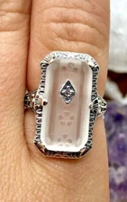 Camphor Glass Ring Sterling Silver Filigree Art Deco/Edwardian D#232 (Custom) 