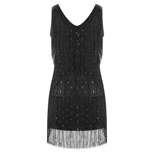 Womens Vintage Tassel Flapper Dress Sleeveless V-Neck Latin Salsa Dance Dress - Imagen 25 de 58