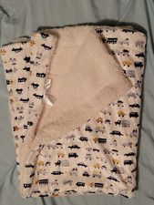 Kidgets Baby Blanket white sherpa car trucks blue Ln