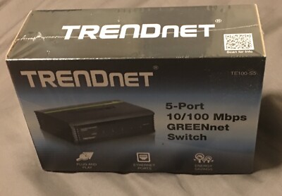 TRENDnet TE100-S5 5-port 10/100 Mbps GREENnet Ethernet Switch Plug and Play NIB