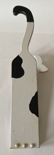 vintage 3 B&W cow bathroom decor Handmade whimsical sign+ puppet+ TP holder EUC - Picture 9 of 9