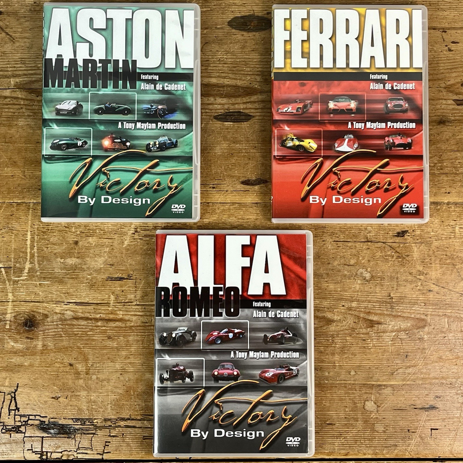 VICTORY BY DESIGN DVDs  Aston Martin Ferrari Alfa Romeo Alain de Cadinet 3-Discs
