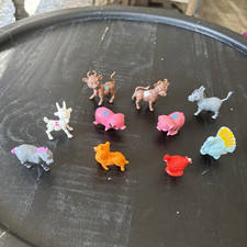 Lot of 10 Vintage Mini Plastic Farm Animal Figures Assorted, Hong Kong stamped